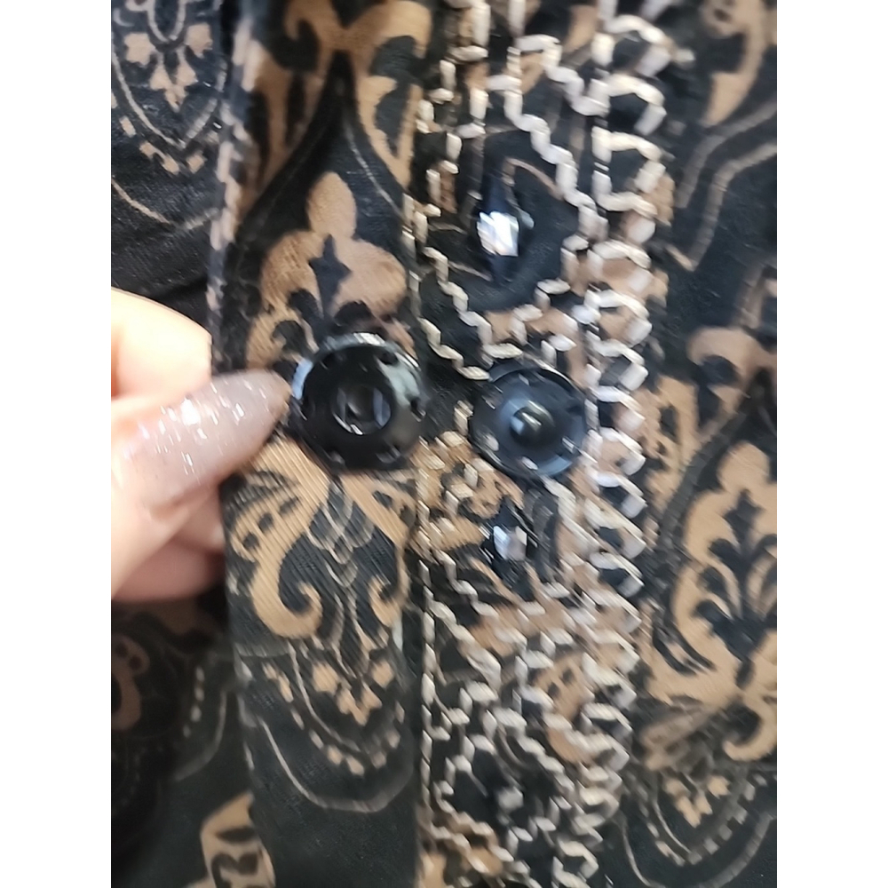 Chicos Black&Tan Jacket Sz 0 Brocade Shacket Jean Style Casual, NWOT - Picture 5 of 13